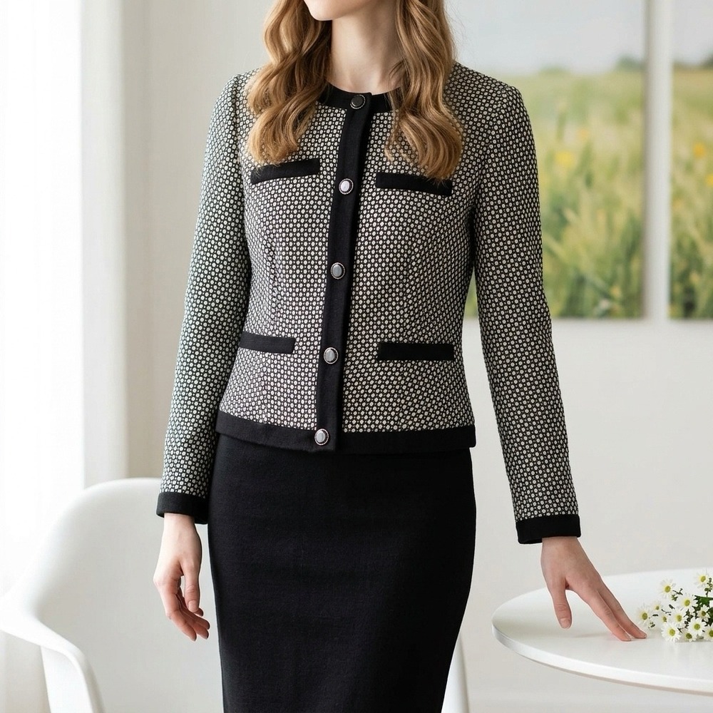 Charter Club Black Geometric Knit Wool Blend Cardigan Jacket